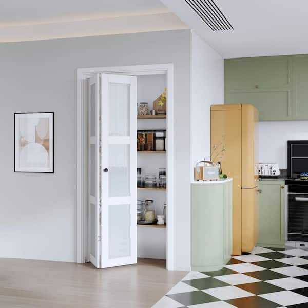 easelife 36 in. x 80 in. 3 Lite Frosted Glass White Finished Solid