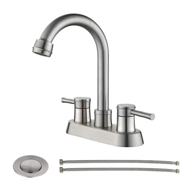 UPIKER Modern 4 in. Centerset Double Handle High Arc Bathroom Faucet with Drain Kit Included in Brushed Nickel