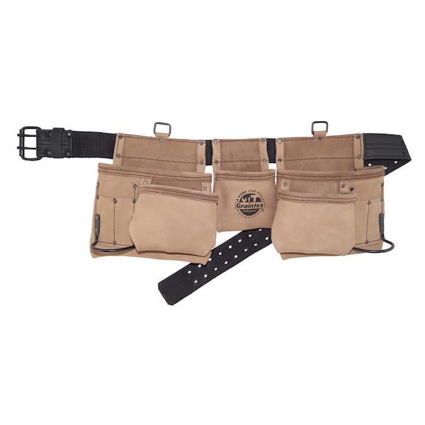 Beige 12-Pocket Top Grain Leather Tool Apron