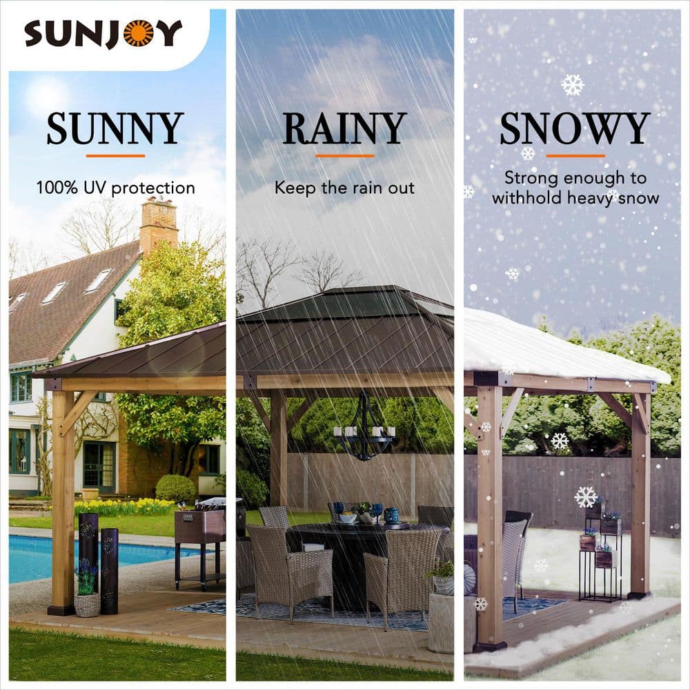Large Brown Cedar and Steel Hardtop Gazebo for Outdoor Living