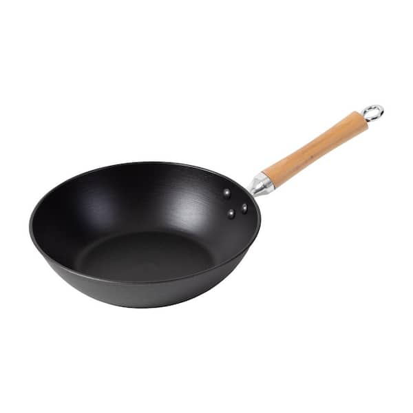 Honey-Can-Do Joyce Chen Professional Series Small 11.5 in. Dia. Black Cast Iron Wok with Maple Handle