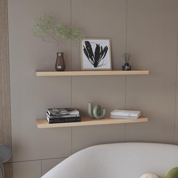 GOGEXX 47 in. W x 9.8 in. D x 1.5 in. H Beige Composite Decorative Wall Shelf for Living Room(Set of 2)