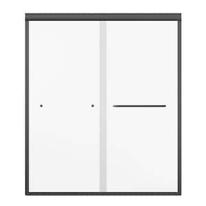 60 in. W x 72 in. H Double Sliding Semi-Frameless Shower Door in Black Finish with Clear Tempered Glass