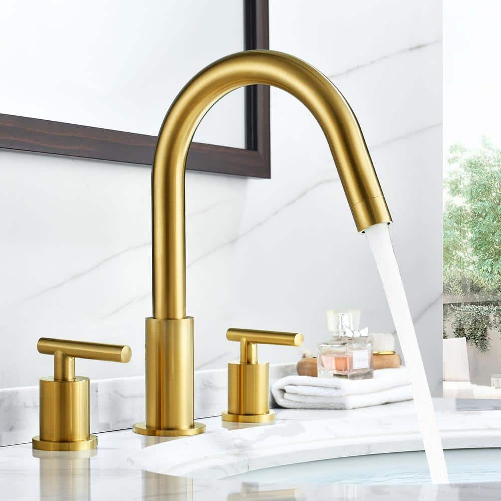 Balen Brushed Gold Solid Brass Widespread Bathroom Faucet