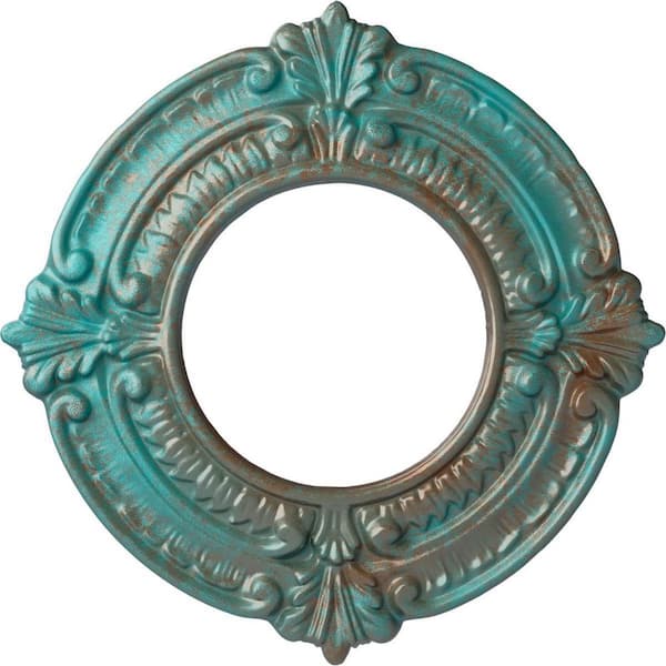 Ekena Millwork 5/8 in. x 9 in. x 9 in. Polyurethane Benson Ceiling Medallion, Copper Green Patina