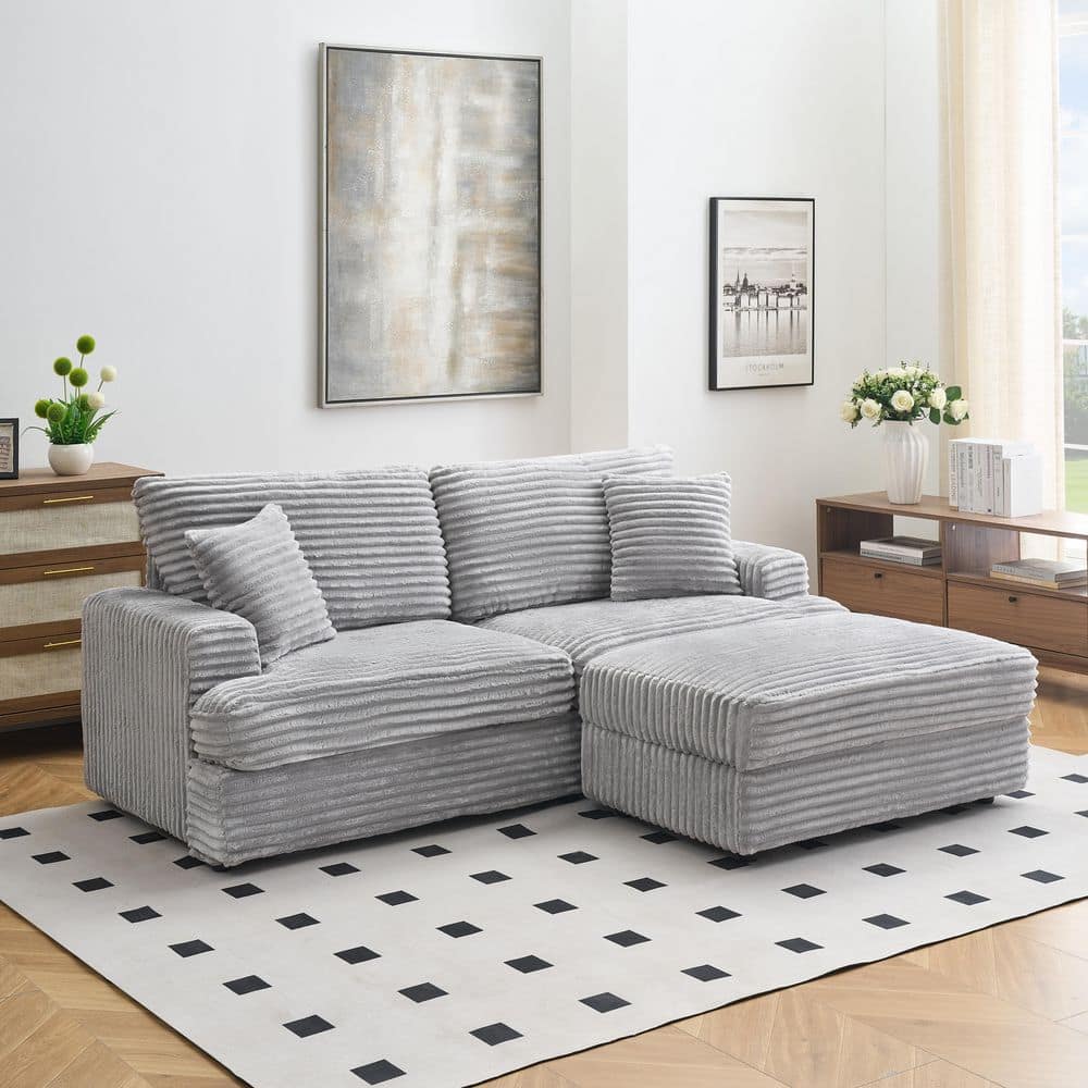 Noble House Deborah 88.58 in. Corduroy Upholstered Sectional Sofa