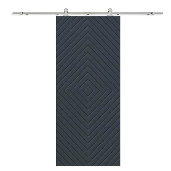 CALHOME Diamond 24 in. x 80 in. Fully Assembled Charcoal Gray Painted MDF Modern Sliding Barn Door with Hardware Kit