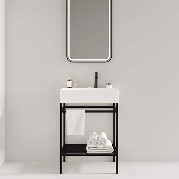 28 in. 4-Leg Free Standing Ceramic Vanity Sink with Faucet and Washboard Design