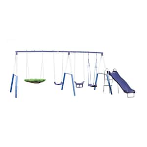Surf N Swing Outdoor Backyard Swing Set Playset with Saucer Disc