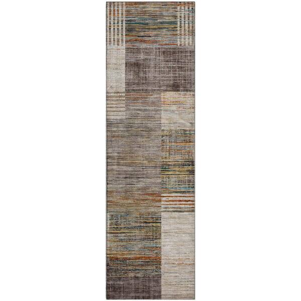 Mayfield Premium Machine Washable Abstract AMF2149 Taupe 2 ft. x 7 ft. Runner Rug