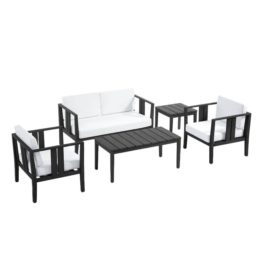 5-Piece Black Teak Patio Conversation Set with Beige Cushions price history on PriceWatchPro