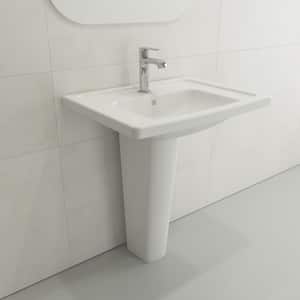 Taormina White 26.25 in. 1-Hole Fireclay Rectangular Wall-Mounted Sink with Overflow