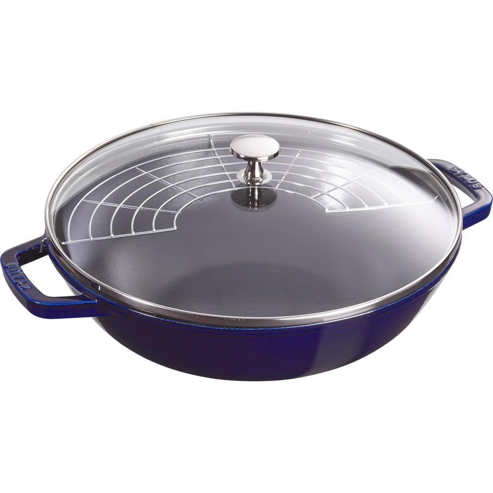 ZWILLING Staub Cast Iron, 14 in. Wok, 4.5 qt. Perfect Pan-Dark Blue 1004750