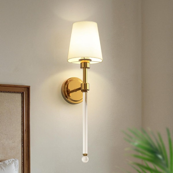 5 in. 1-Light Gold RGBCW Modern Indoor Wall Sconces with Remote Control and White Shade for Bedroom Hallway, 2-Pack