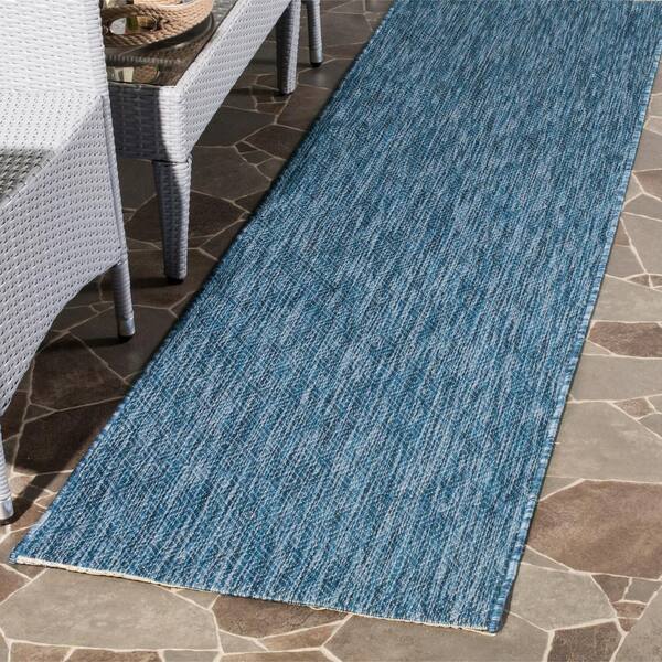 Courtyard Navy 2 ft. x 12 ft. Solid Indoor/Outdoor Patio  Runner Rug