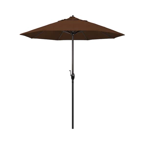 California Umbrella 7.5 ft. Bronze Aluminum Market Auto-Tilt Crank Lift Patio Umbrella in Teak Olefin