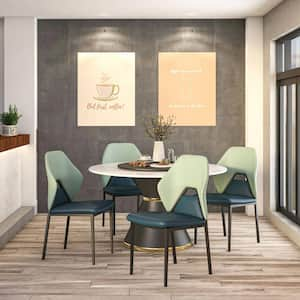 Green Blue Eclat Modern Upholstered Leather Dining Side Chair with Metal Legs Set of 2