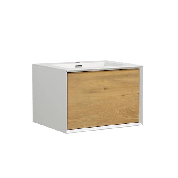 WELLFOR 29.5 in. W x 19.1 in D. x 16.7 in. H Bath Vanity in Natural and White with White Vanity Top with White Basin