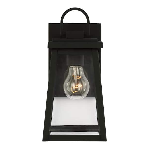 Bihl Small 1-Light Black Exterior Outdoor Wall Sconce with Clear and White Glass Panels Included, No Bulb Included