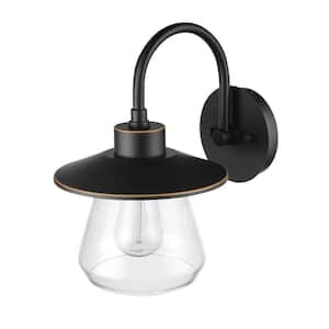 Nate 1-Light Oil Rubbed Bronze Outdoor Indoor Wall Lantern Sconce with Seeded Glass Shade