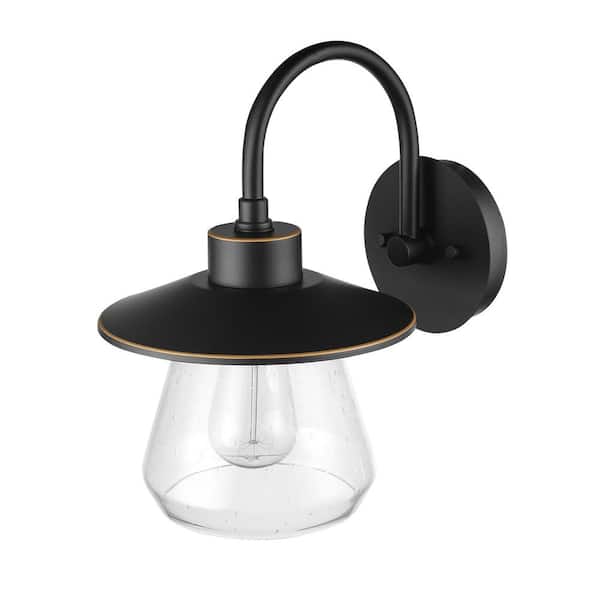 Globe Electric Nate Oil-Rubbed Bronze Farmhouse Indoor/Outdoor 1-Light Wall Sconce with Seeded Glass Shade