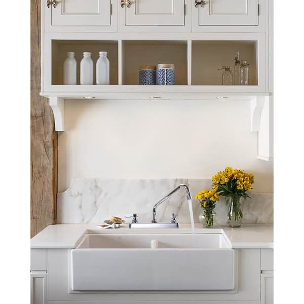 Brass Double Handle Deck Mount Commercial Standard Kitchen Faucet with Swivel Spout and Supply Lines in Polished Chrome