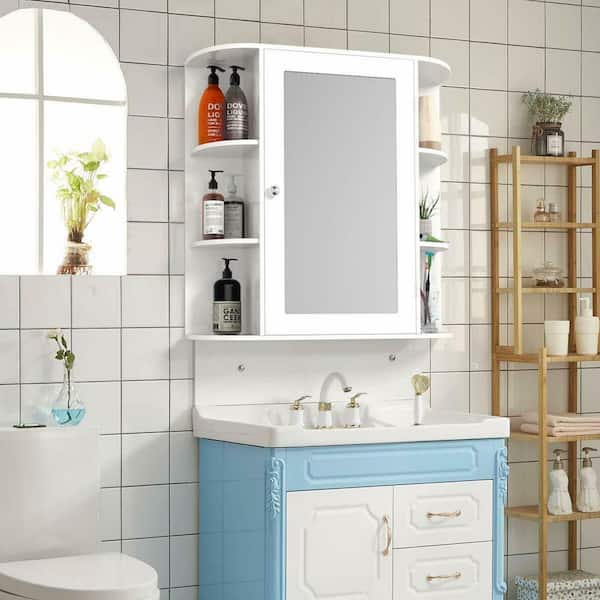 26 in. W Bathroom White finish Multipurpose Mount Surface Storage Wall Cabinet Mirror White