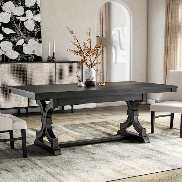 Furniture of America Daniels Farmhouse Black Wood 78.5 in. Trestle Dining Table Seats 6