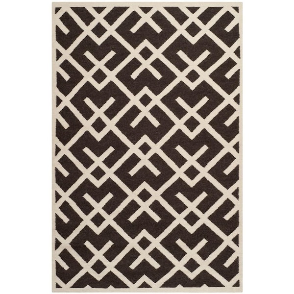 SAFAVIEH Dhurries Brown/Ivory 3 ft. x 5 ft. Border Geometric Area Rug
