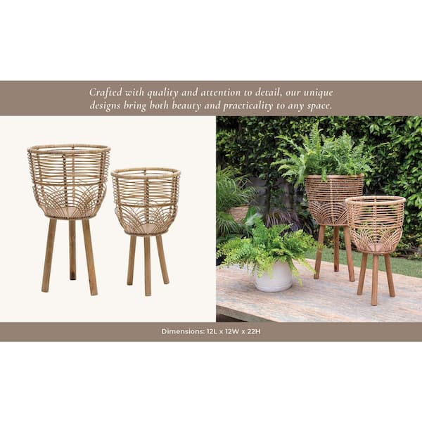 Sagebrook Home Set Of 2 Wicker Planters 15052 Sagebrook Home Set Of 2 Wicker Planters 15052