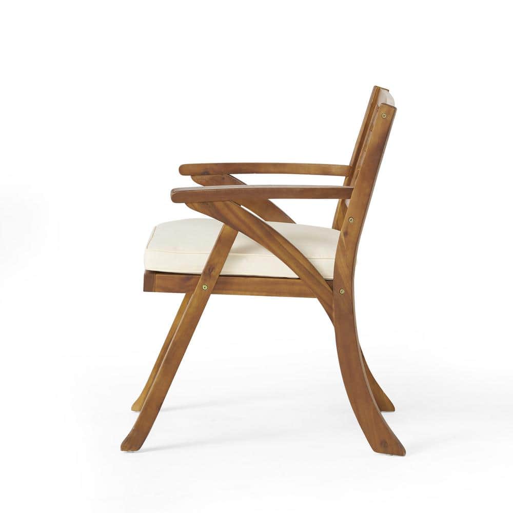 Teak and Cream Acacia Wood 3-Piece Outdoor Bistro Set