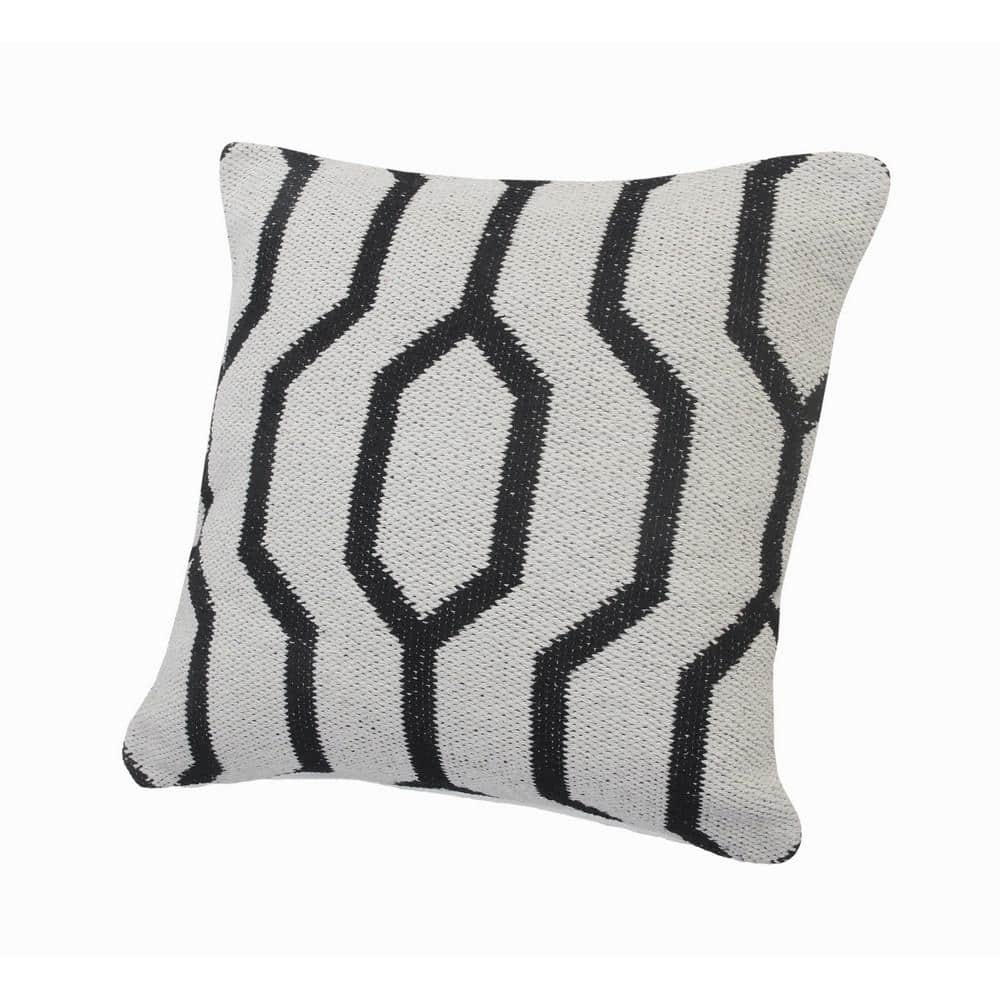 Cozy Geometric Black and White Cotton Square Throw Pillow, 20"