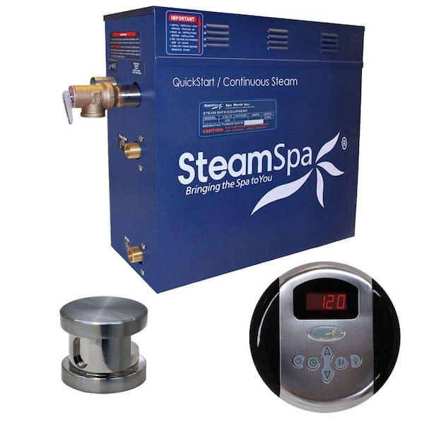 SteamSpa Oasis 6kW Steam Bath Generator Package in Brushed Nickel