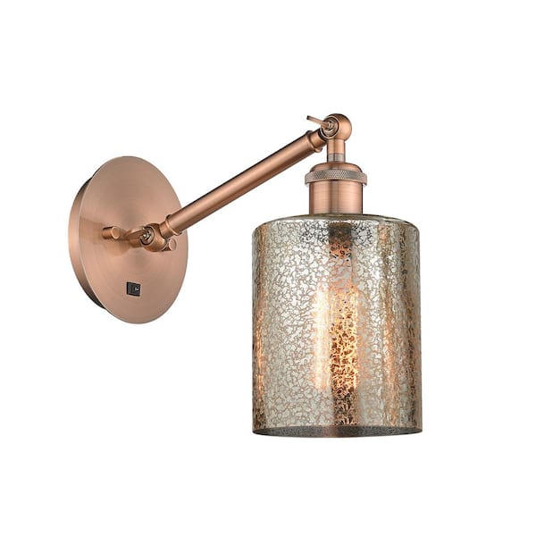 Cobbleskill 1-Light Antique Copper, Mercury Wall Sconce with Bronze Glass Shade
