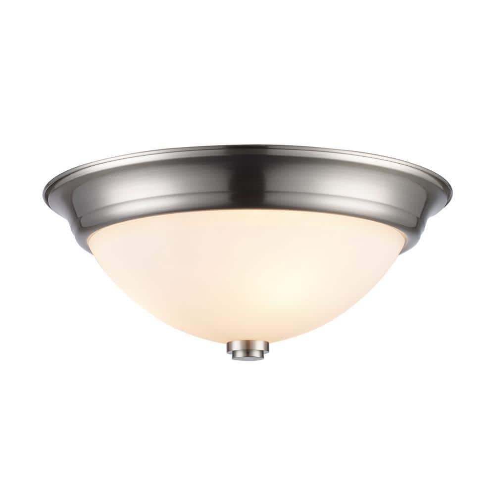 Mod Pod 15" Brushed Nickel Indoor/Outdoor Flushmount with White Frost Glass