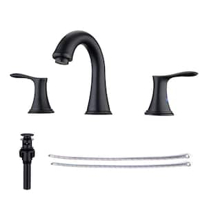 8 in. Widespread Double Handle Bathroom Faucet with Drain Assembly in Matte Black