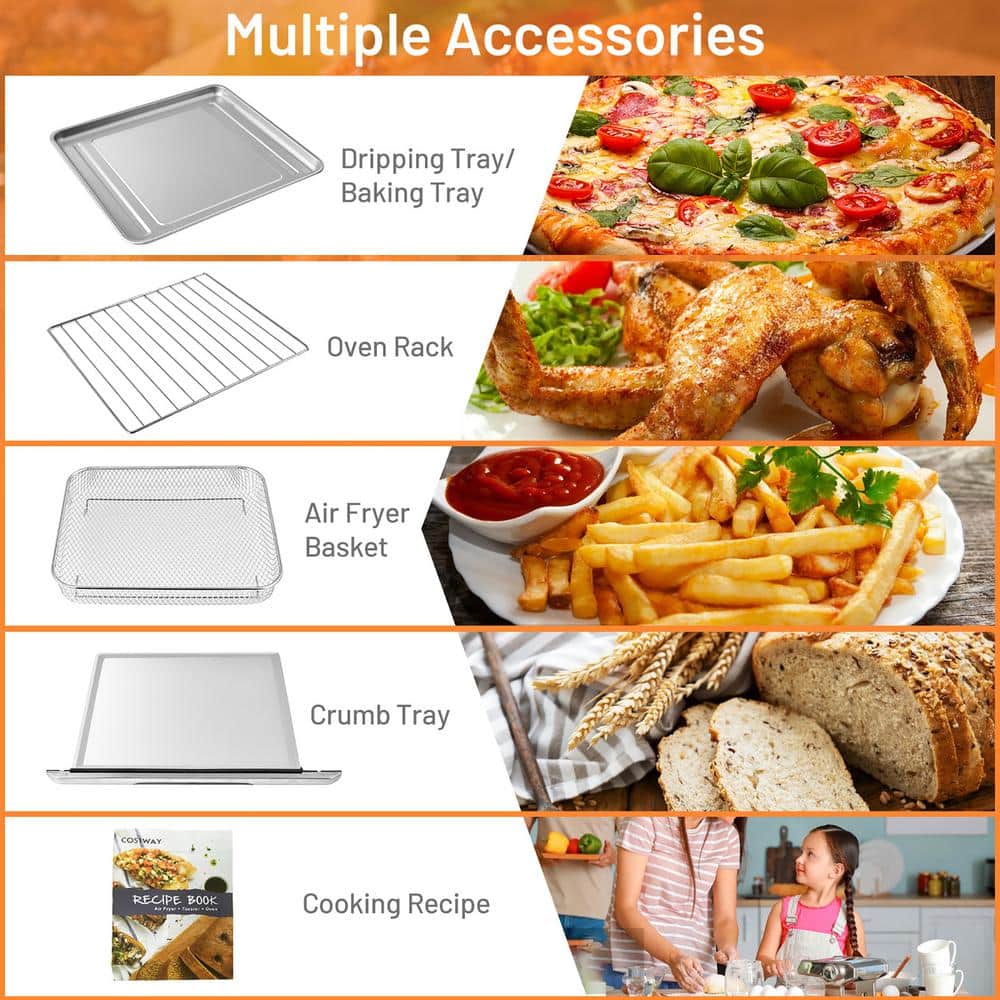 Silver 21.5QT 1800W Air Fryer Toaster Oven with Recipe Book