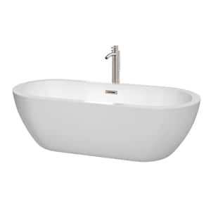 Soho 71.5 in. Acrylic Flatbottom Center Drain Soaking Tub in White with Brushed Nickel Floor Mounted Faucet