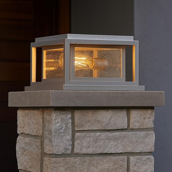 Republic 2-Light Satin Nickel Silver Composite Plastic Weather Resistant Pier Mount Light with No Bulbs Included