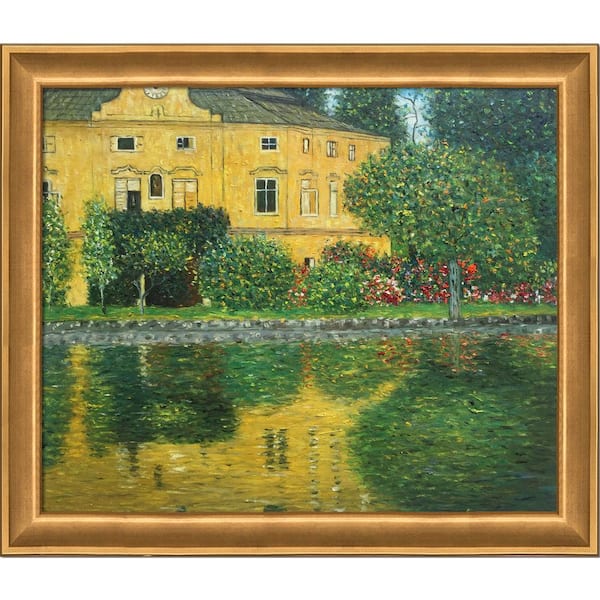 LA PASTICHE Schloss Kammer on Attersee by Gustav Klimt Muted Gold Glow Framed Architecture Oil Painting Art Print 24 in. x 28 in.