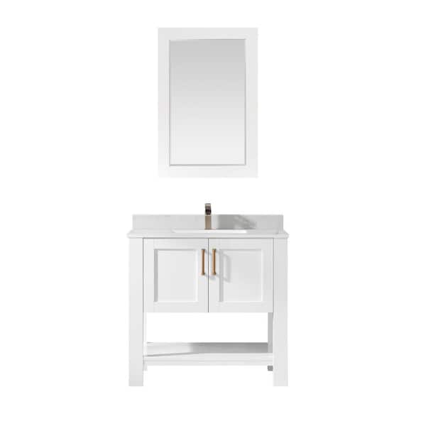 ROSWELL Grayson 36 in. Bath Vanity in White with Composite Vanity Top in White with White Basin and Mirror