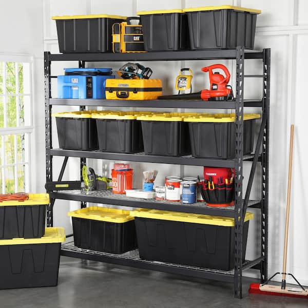HDX 55 Gal. Tough Storage Tote in Black with Yellow Lid HDX55GONLINE(4) -  The Home Depot