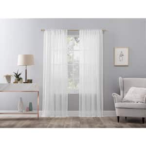 WHITE Polyester Solid 50 in. W x 84 in. L Rod Pocket Sheer Curtain (Single Panel)
