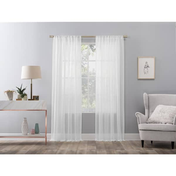 No. 918 WHITE Polyester Solid 50 in. W x 84 in. L Rod Pocket Sheer Curtain (Single Panel)