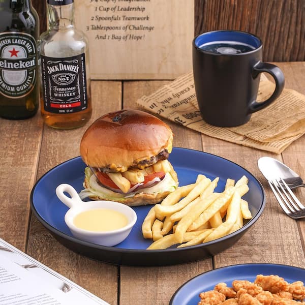 Stone Lain Albie 32-Piece Dinnerware Set Stoneware, Service For 8, Blue and Black