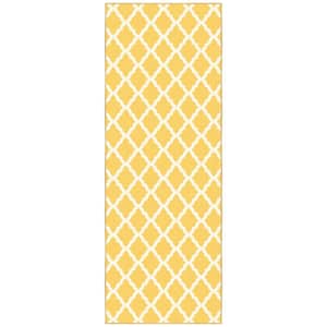 Glamour Collection Non-Slip Rubberback Moroccan Trellis Design 2x6 Indoor Runner Rug, 2 ft. 2 in. x 6 ft., Yellow