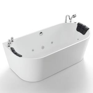 Luxury 59 in. Center Drain Acrylic Freestanding Flatbottom Whirlpool Bathtub in White with Faucet