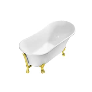 59 in. Acrylic Clawfoot Non-Whirlpool Bathtub in Glossy White With Polished Gold Clawfeet And Polished Gold Drain