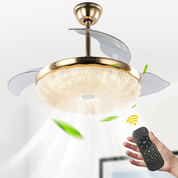 Serta 42 in. Indoor Elegant Modern French Gold Retractable Ceiling Fan with Cloud-Inspired Frosted LED Light and Remote