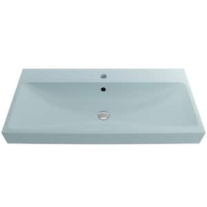 Scala Arch 39.75 in. 1-Hole Matte Ice Blue Fireclay Rectangular Wall-Mounted Bathroom Sink